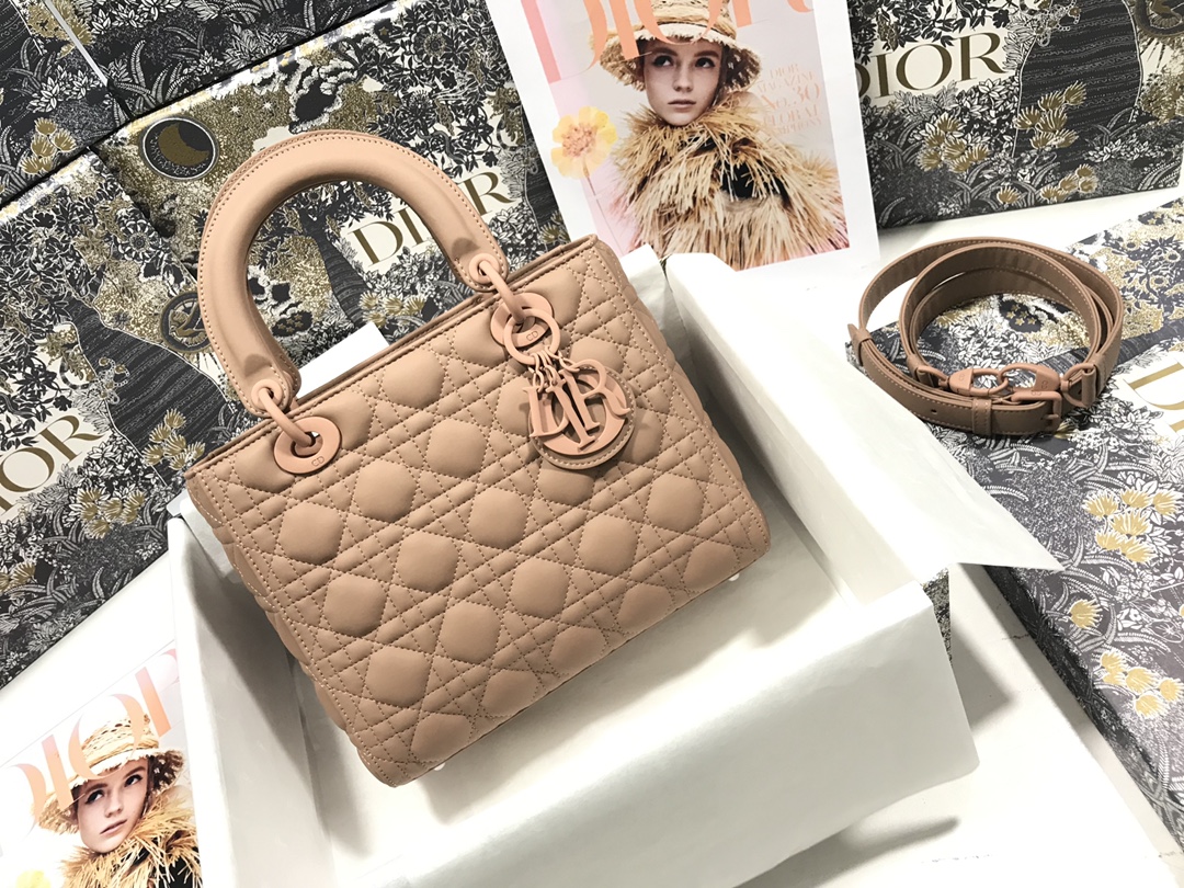 Medium Lady Dior Bag Biscuit Ultramatte Cannage Calfskin